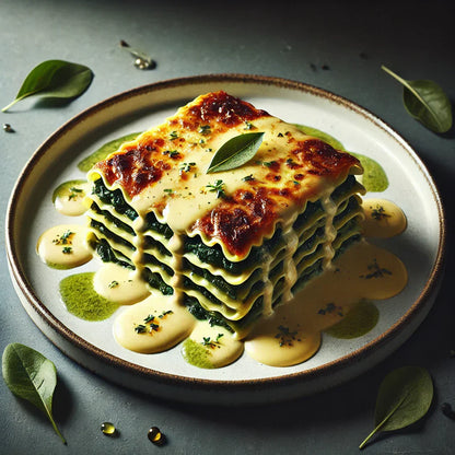 Lasanha de Espinafre e Chèvre NoMoo com Molho Bechamel