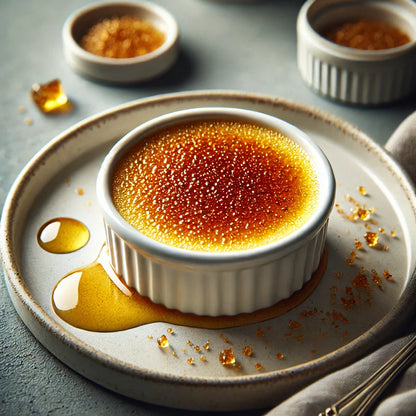 Crème brûlée NoMoo com crosta perfeita de caramelo